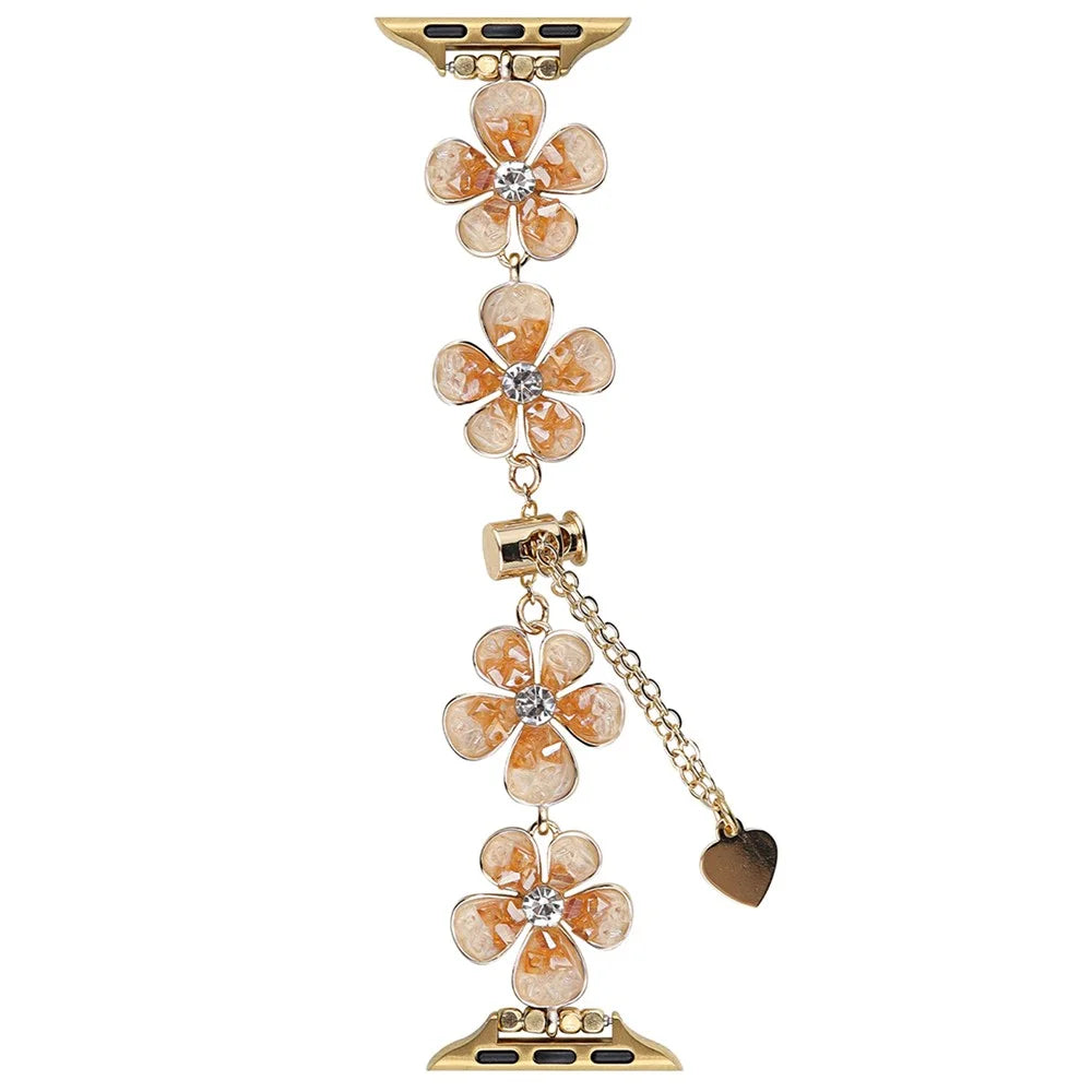 For Apple Watch Series 11 10 42mm / 9 8 7 41mm / SE3 SE2 SE 6 5 4 40mm / 3 2 1 38mm Flower Chain Strap Zinc Alloy Band - Orange - 1