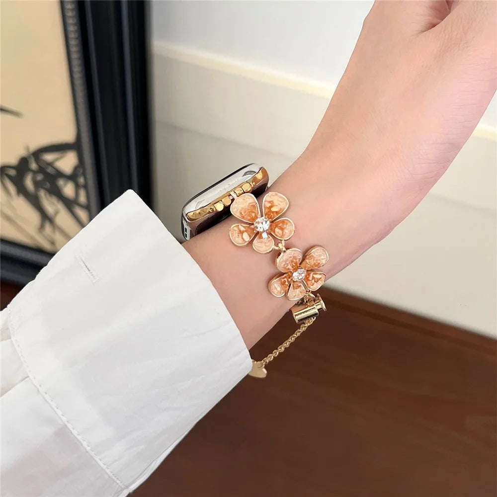 For Apple Watch Series 11 10 42mm / 9 8 7 41mm / SE3 SE2 SE 6 5 4 40mm / 3 2 1 38mm Flower Chain Strap Zinc Alloy Band - Orange - 3