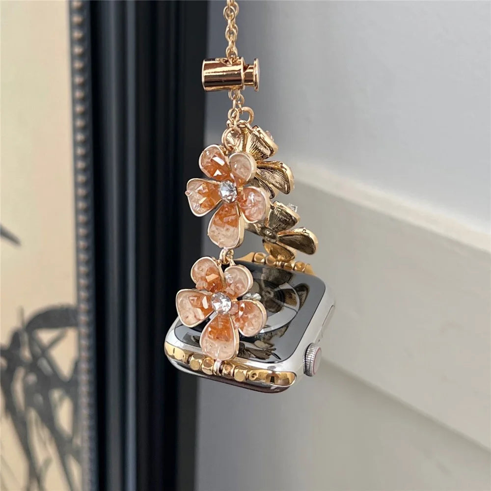 For Apple Watch Series 11 10 42mm / 9 8 7 41mm / SE3 SE2 SE 6 5 4 40mm / 3 2 1 38mm Flower Chain Strap Zinc Alloy Band - Orange - 4