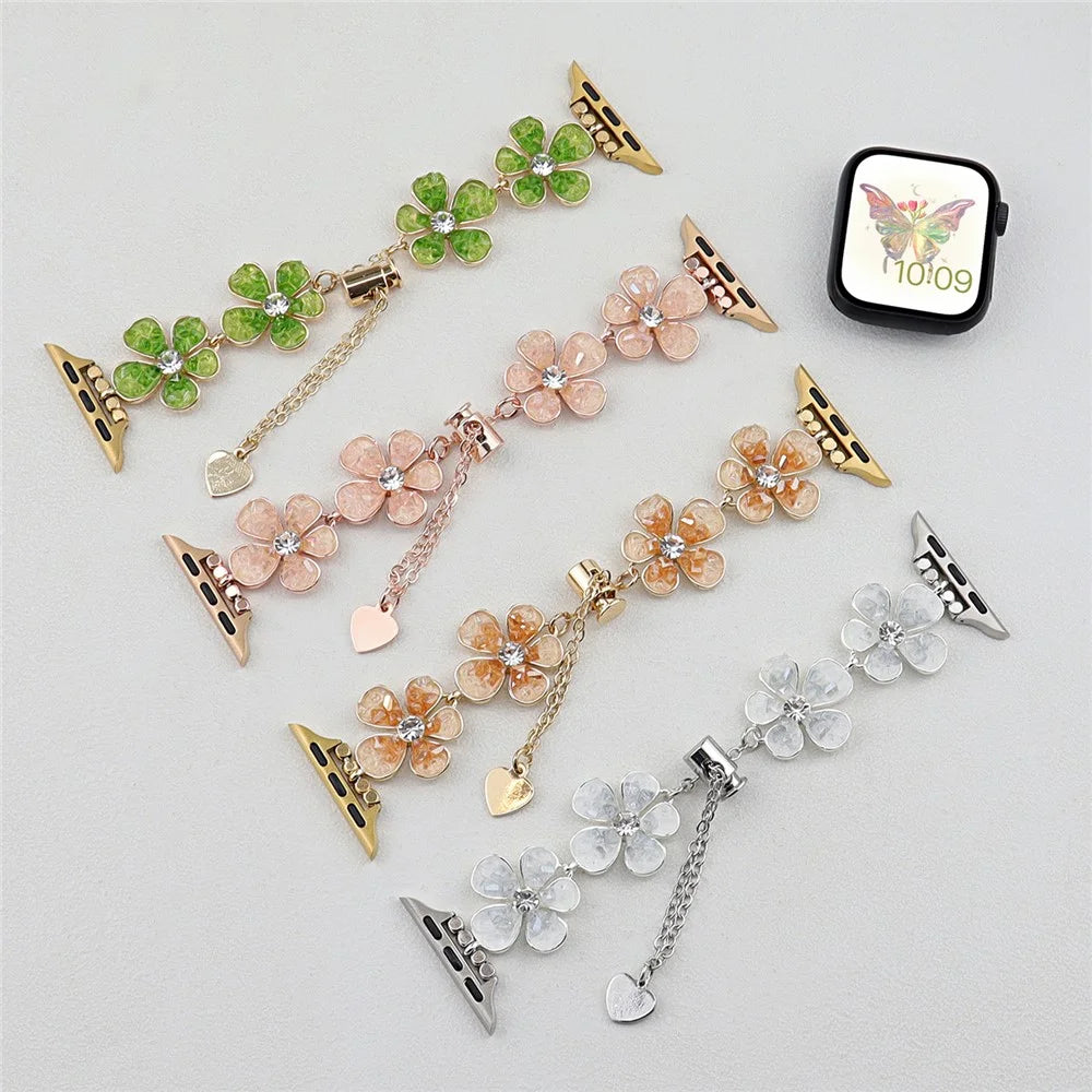 For Apple Watch Series 11 10 42mm / 9 8 7 41mm / SE3 SE2 SE 6 5 4 40mm / 3 2 1 38mm Flower Chain Strap Zinc Alloy Band - Orange - 6