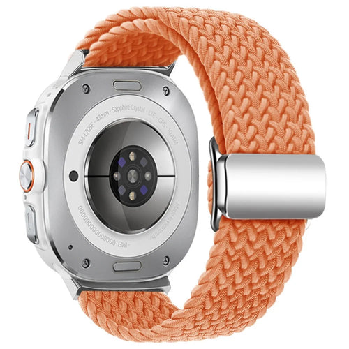 For Samsung Galaxy Watch Ultra2 47mm / Watch Ultra (2025) 47mm / Watch Ultra 47mm Braided Watch Band Magnetic Wrist Strap - Orange+Silver Buckle - 1