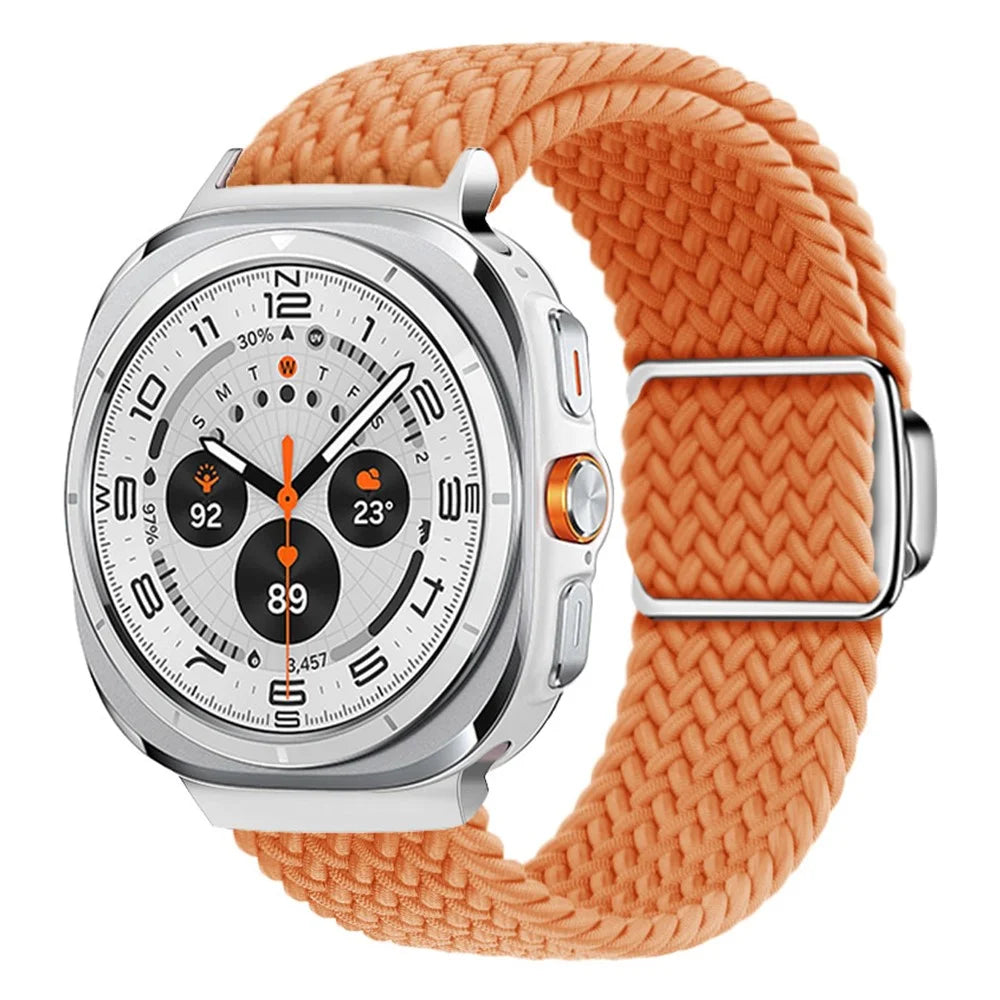 For Samsung Galaxy Watch Ultra2 47mm / Watch Ultra (2025) 47mm / Watch Ultra 47mm Braided Watch Band Magnetic Wrist Strap - Orange+Silver Buckle - 2