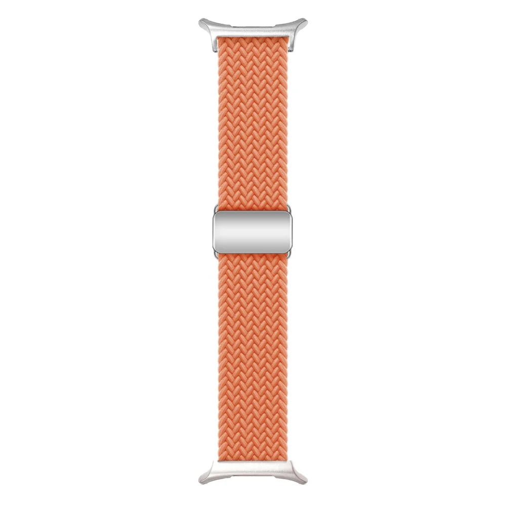 For Samsung Galaxy Watch Ultra2 47mm / Watch Ultra (2025) 47mm / Watch Ultra 47mm Braided Watch Band Magnetic Wrist Strap - Orange+Silver Buckle - 3
