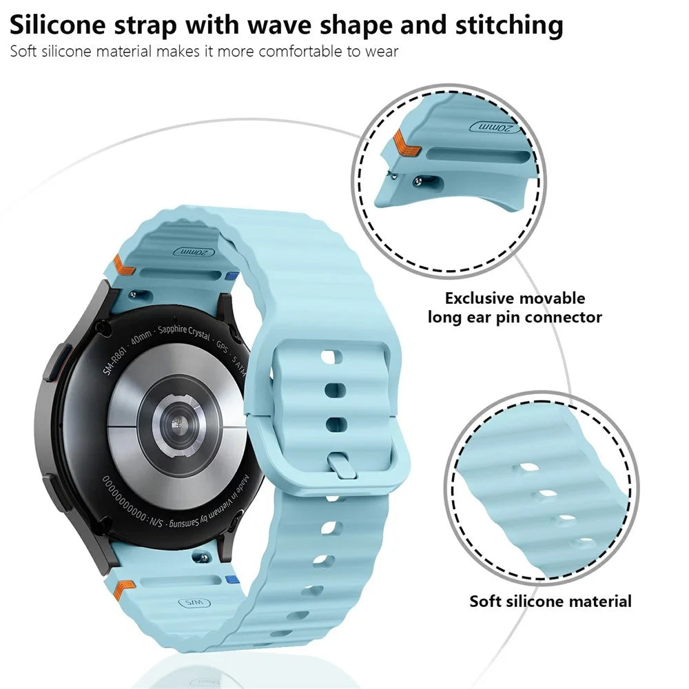 KALEBOL For Samsung Galaxy Watch7 44mm 40mm / Watch FE 40mm Silicone Watch Band Wave Shape Wrist Strap - Baby Blue - 7