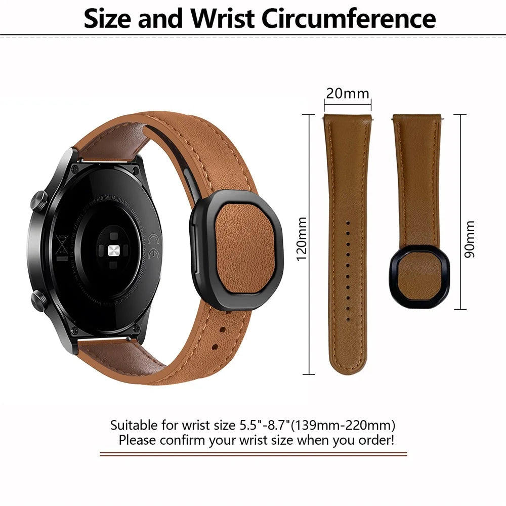 KALEBOL For Huawei Watch GT 3 42mm / GT 3 Pro 43mm Watch Strap 20mm Nautilus Magnetic Buckle Genuine Cow Leather Band - Brown - 3