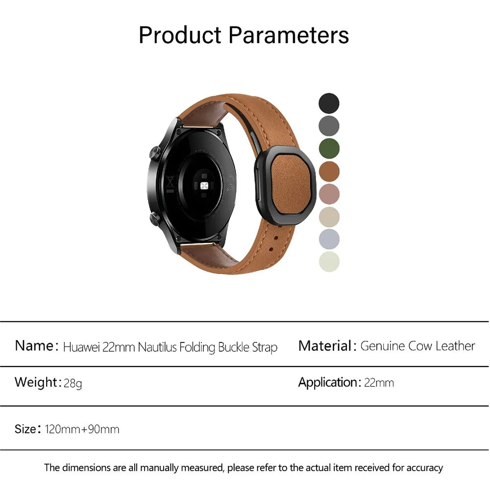 KALEBOL For Huawei Watch GT 3 42mm / GT 3 Pro 43mm Watch Strap 20mm Nautilus Magnetic Buckle Genuine Cow Leather Band - Brown - 5