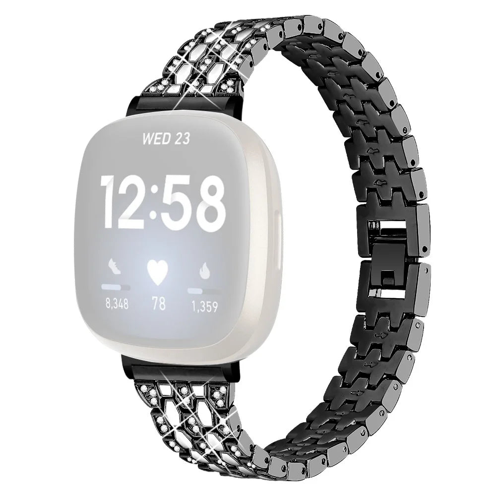 Dispensing Rhinestone Decor Watch Strap Replacement for Fitbit Versa 3/Sense - Black - 1