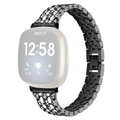 Dispensing Rhinestone Decor Watch Strap Replacement for Fitbit Versa 3/Sense - Black - 1