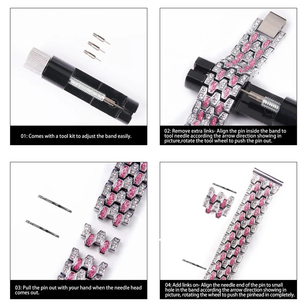 Dispensing Rhinestone Decor Watch Strap Replacement for Fitbit Versa 3/Sense - Black - 3