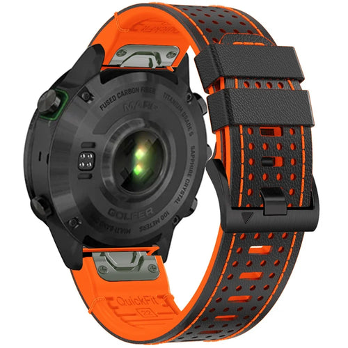 KALEBOL For Garmin Fenix 7X / 7X Pro 51mm / 6X / 6X Pro QuickFit 26mm Silicone Watch Band Dual Color Dot Holes Design - Black+Orange - 1