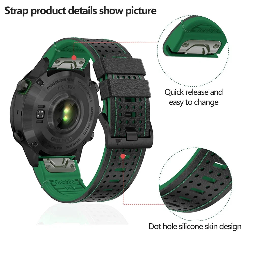 KALEBOL For Garmin Fenix 7X / 7X Pro 51mm / 6X / 6X Pro QuickFit 26mm Silicone Watch Band Dual Color Dot Holes Design - Black+Orange - 4