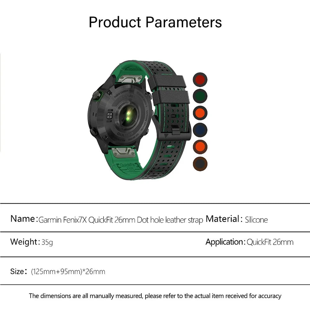 KALEBOL For Garmin Fenix 7X / 7X Pro 51mm / 6X / 6X Pro QuickFit 26mm Silicone Watch Band Dual Color Dot Holes Design - Black+Orange - 7
