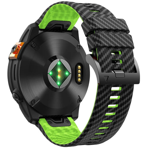 KALEBOL For Garmin Fenix 7X / 7X Pro 51mm / 6X / 6X Pro Silicone Watch Band Quickfit 26mm Carbon Fiber Texture Strap - Black+Lime - 1