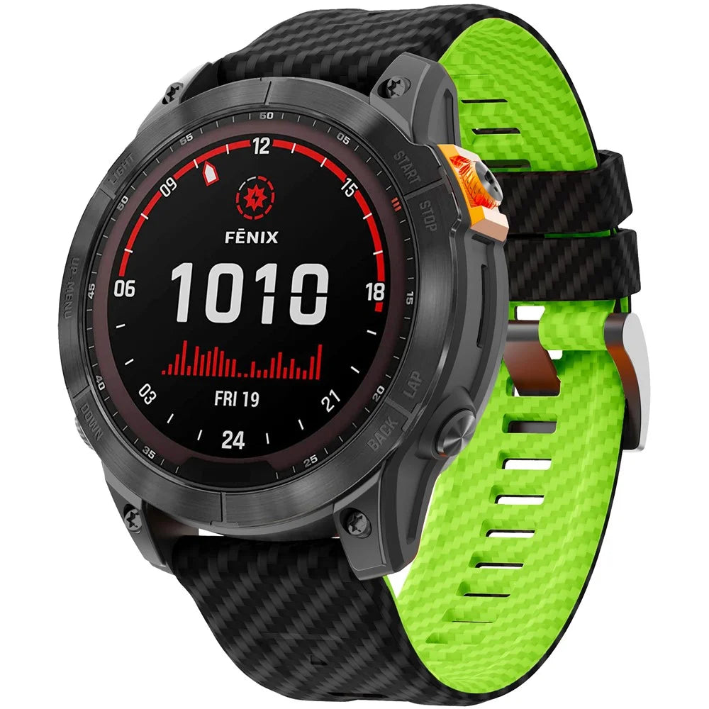 KALEBOL For Garmin Fenix 7X / 7X Pro 51mm / 6X / 6X Pro Silicone Watch Band Quickfit 26mm Carbon Fiber Texture Strap - Black+Lime - 2