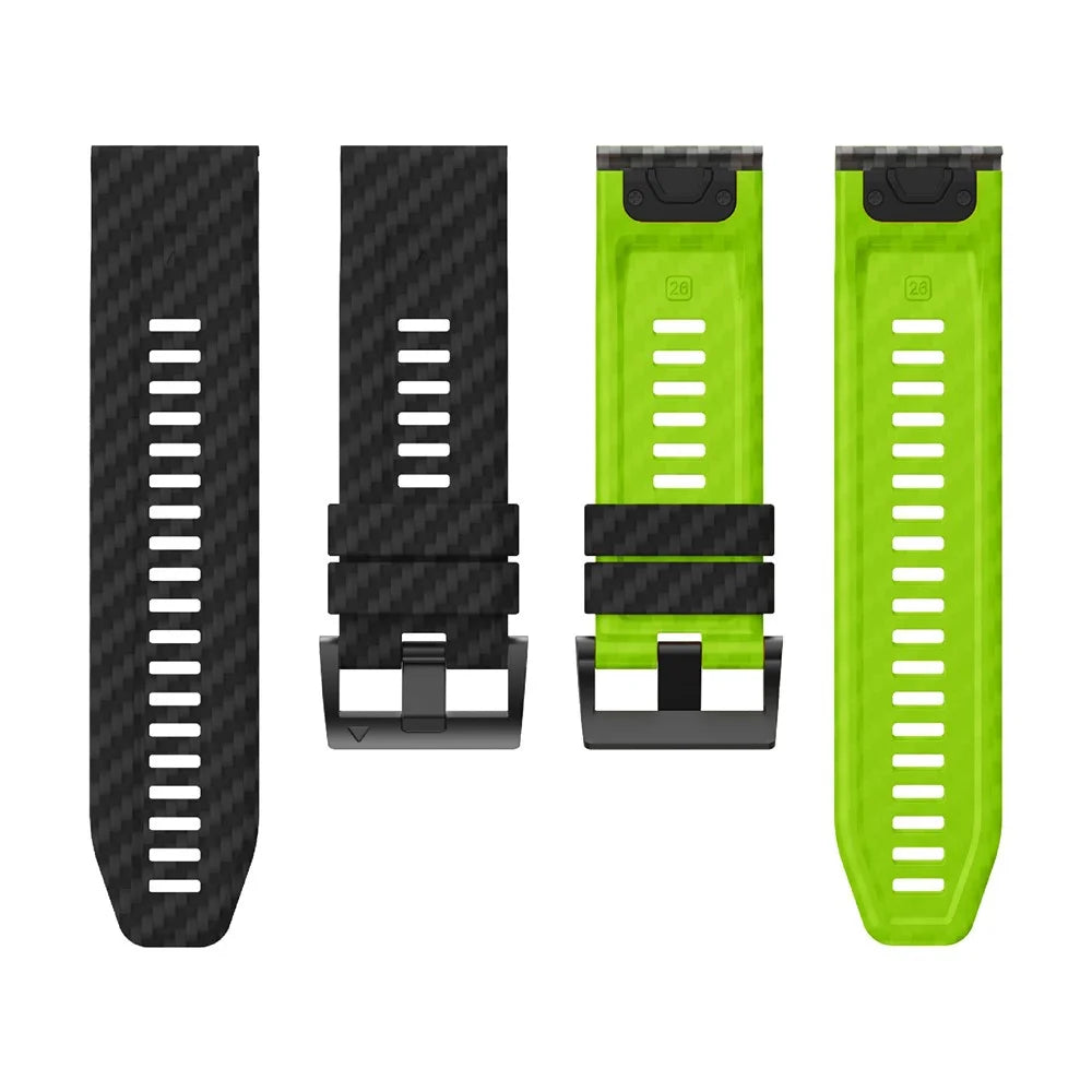 KALEBOL For Garmin Fenix 7X / 7X Pro 51mm / 6X / 6X Pro Silicone Watch Band Quickfit 26mm Carbon Fiber Texture Strap - Black+Lime - 3