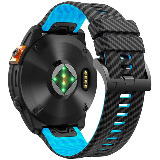 KALEBOL For Garmin Fenix 7 / 7 Pro 47mm / 6 / 6 Pro Silicone Watch Band QuickFit 22mm Carbon Fiber Texture Strap - Black+Sky Blue - 1
