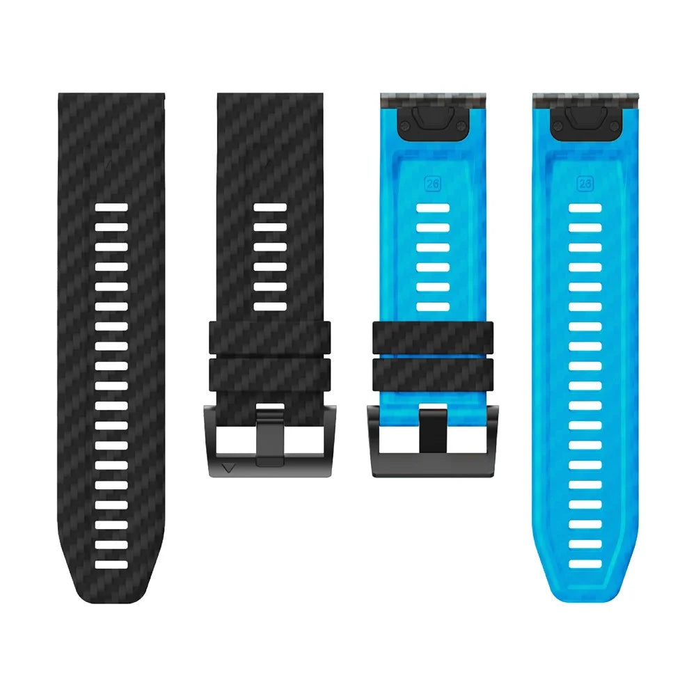 KALEBOL For Garmin Fenix 7 / 7 Pro 47mm / 6 / 6 Pro Silicone Watch Band QuickFit 22mm Carbon Fiber Texture Strap - Black+Sky Blue - 3