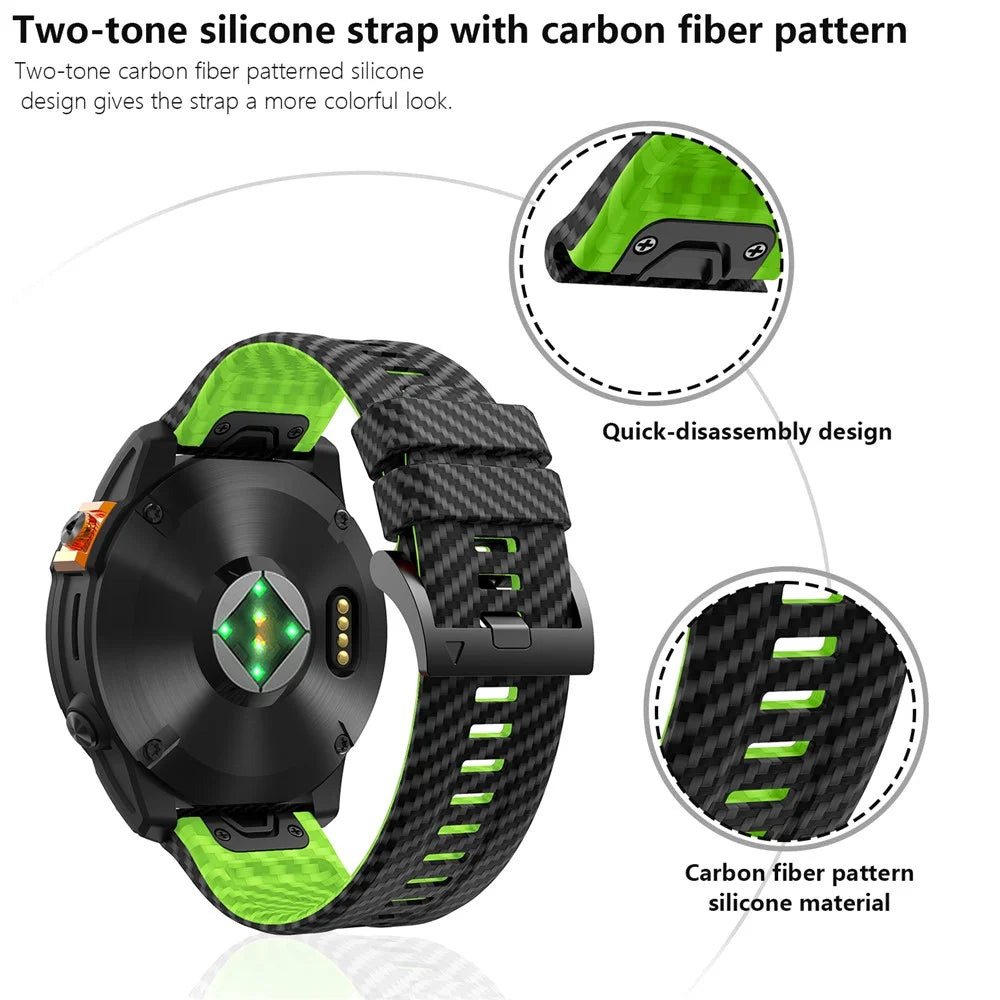 KALEBOL For Garmin Fenix 7 / 7 Pro 47mm / 6 / 6 Pro Silicone Watch Band QuickFit 22mm Carbon Fiber Texture Strap - Black+Sky Blue - 5