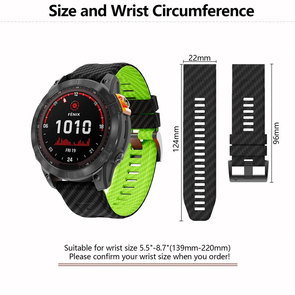 KALEBOL For Garmin Fenix 7 / 7 Pro 47mm / 6 / 6 Pro Silicone Watch Band QuickFit 22mm Carbon Fiber Texture Strap - Black+Sky Blue - 6
