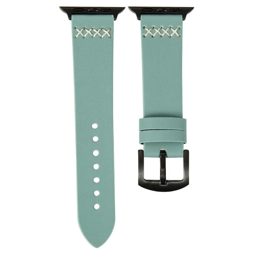 KALEBOL For Apple Watch Ultra 3 2 1 49mm / Series 11 10 46mm / 9 8 7 45mm / SE3 SE2 SE 6 5 4 44mm / 3 2 1 42mm Cross-Stitch Leather Strap - Green - 1