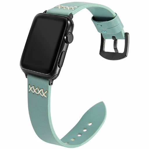 KALEBOL For Apple Watch Ultra 3 2 1 49mm / Series 11 10 46mm / 9 8 7 45mm / SE3 SE2 SE 6 5 4 44mm / 3 2 1 42mm Cross-Stitch Leather Strap - Green - 2