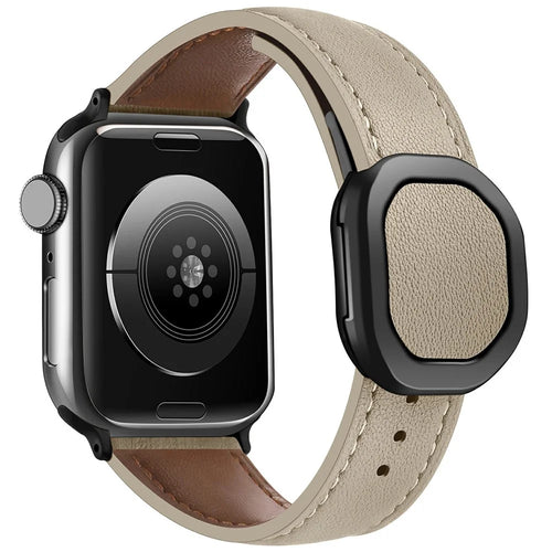 KALEBOL For Apple Watch Ultra 3 2 1 49mm / Series 11 10 46mm / 9 8 7 45mm / SE3 SE2 SE 6 5 4 44mm / 3 2 1 42mm Genuine Cow Leather Band -  Apricot - 1