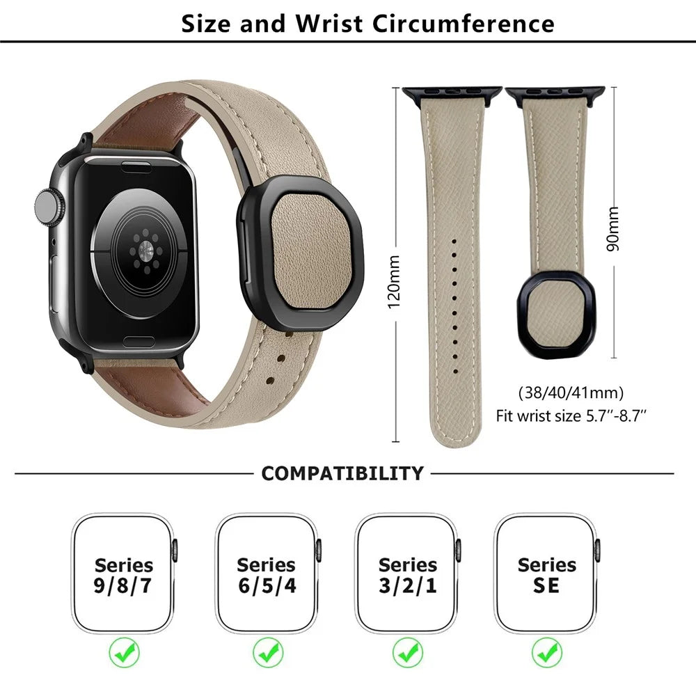 KALEBOL For Apple Watch Series 11 10 42mm / 9 8 7 41mm / SE3 SE2 SE 6 5 4 40mm / 3 2 1 38mm Genuine Cow Leather Band - Apricot - 3