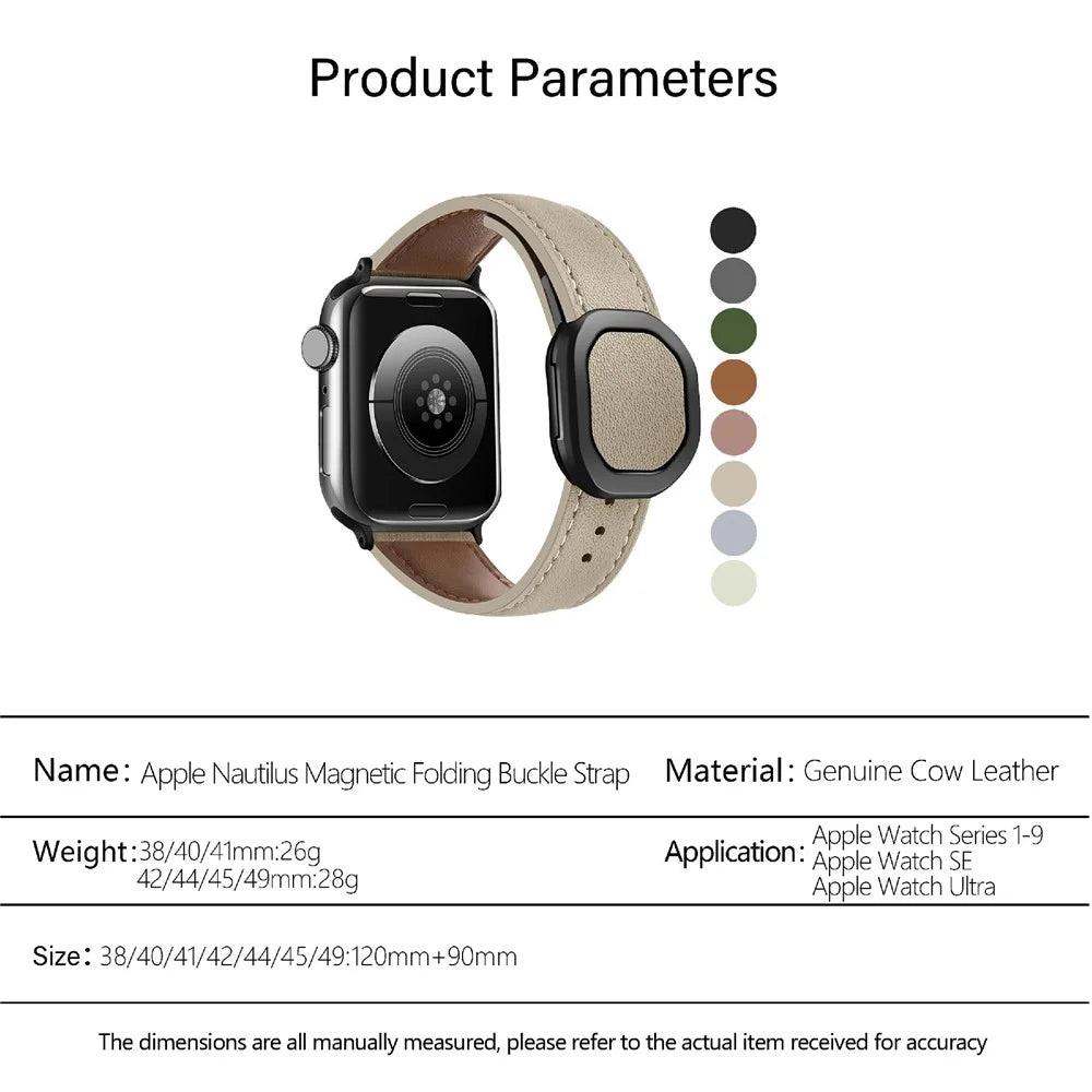 KALEBOL For Apple Watch Series 11 10 42mm / 9 8 7 41mm / SE3 SE2 SE 6 5 4 40mm / 3 2 1 38mm Genuine Cow Leather Band - Apricot - 5
