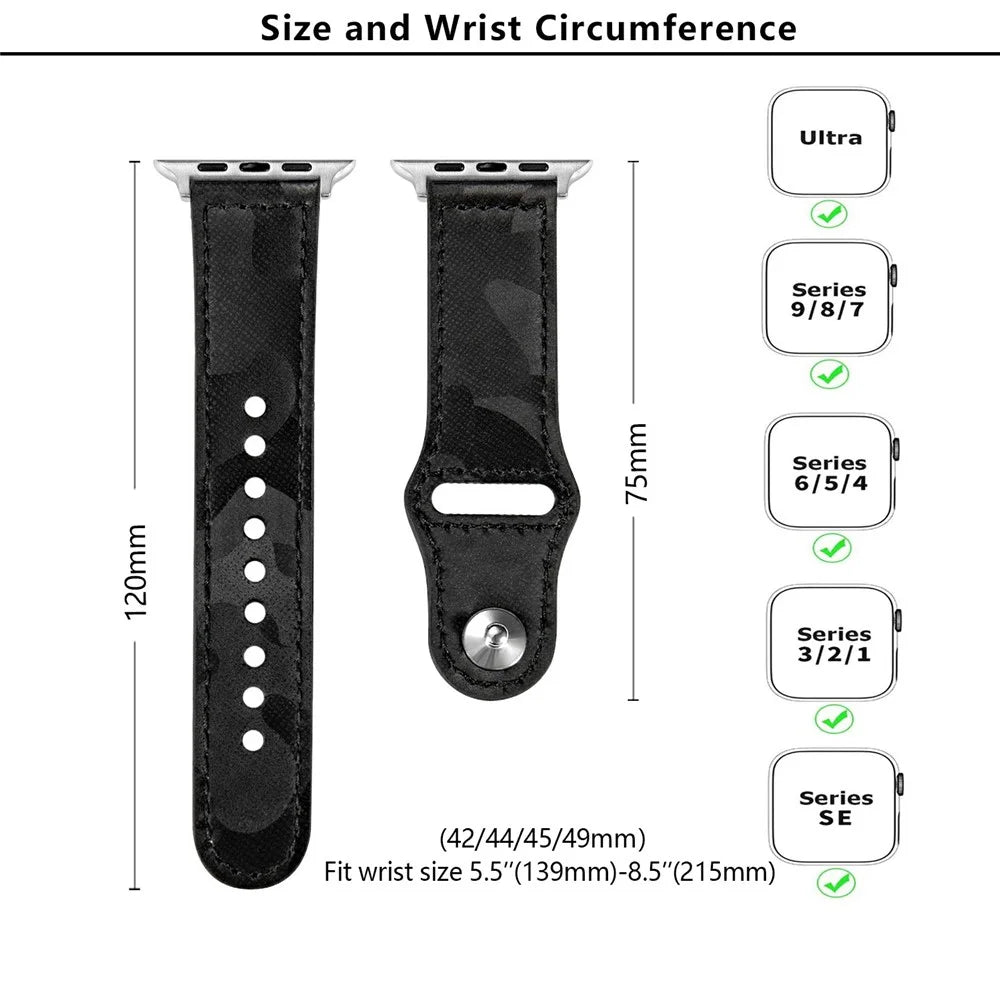 KALEBOL For Apple Watch Ultra 3 2 1 49mm / Series 11 10 46mm / 9 8 7 45mm / SE3 SE2 SE 6 5 4 44mm / 3 2 1 42mm Genuine Cow Leather Strap - Black - 4