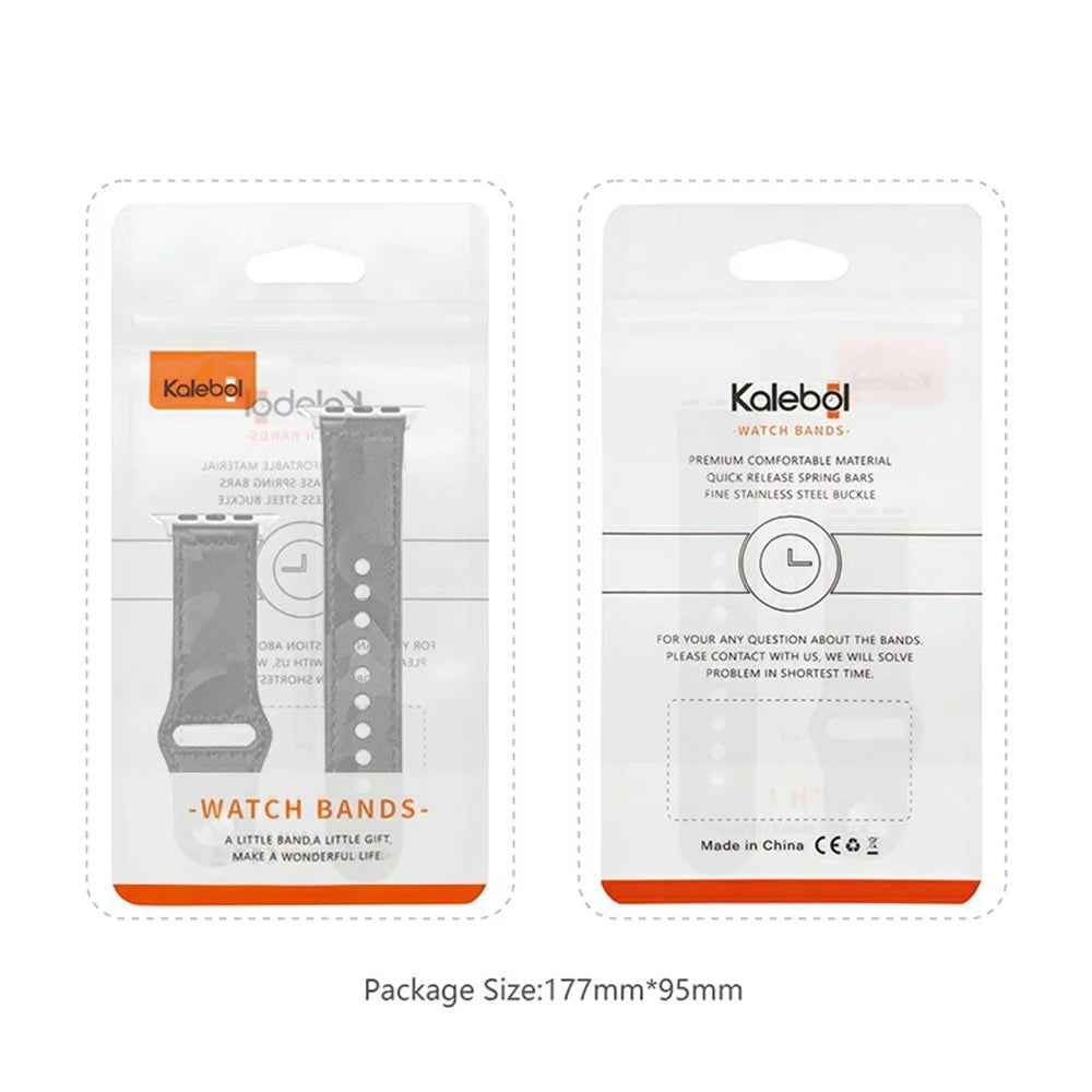 KALEBOL For Apple Watch Series 11 10 42mm / 9 8 7 41mm / SE3 SE2 SE 6 5 4 40mm / 3 2 1 38mm Genuine Cow Leather Strap Camouflage - Black - 5