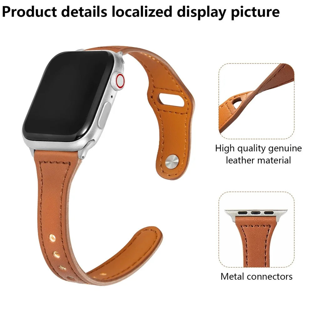 KALEBOL For Apple Watch Series 11 10 42mm / 9 8 7 41mm / SE3 SE2 SE 6 5 4 40mm / 3 2 1 38mm Watch Strap, Small Buckle - Brown - 3