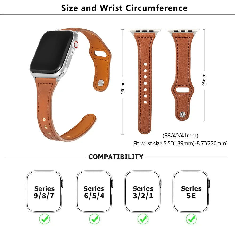 KALEBOL For Apple Watch Series 11 10 42mm / 9 8 7 41mm / SE3 SE2 SE 6 5 4 40mm / 3 2 1 38mm Watch Strap, Small Buckle - Brown - 4