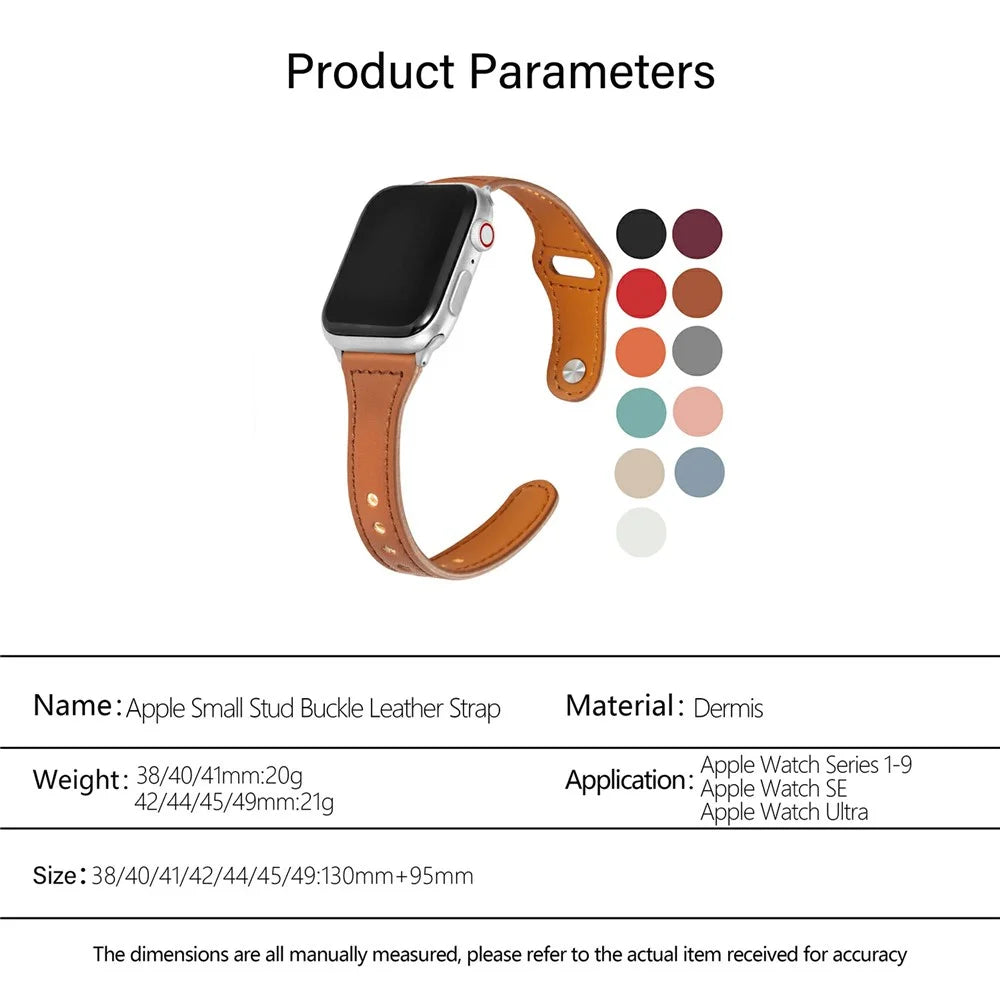 KALEBOL For Apple Watch Series 11 10 42mm / 9 8 7 41mm / SE3 SE2 SE 6 5 4 40mm / 3 2 1 38mm Watch Strap, Small Buckle - Brown - 6