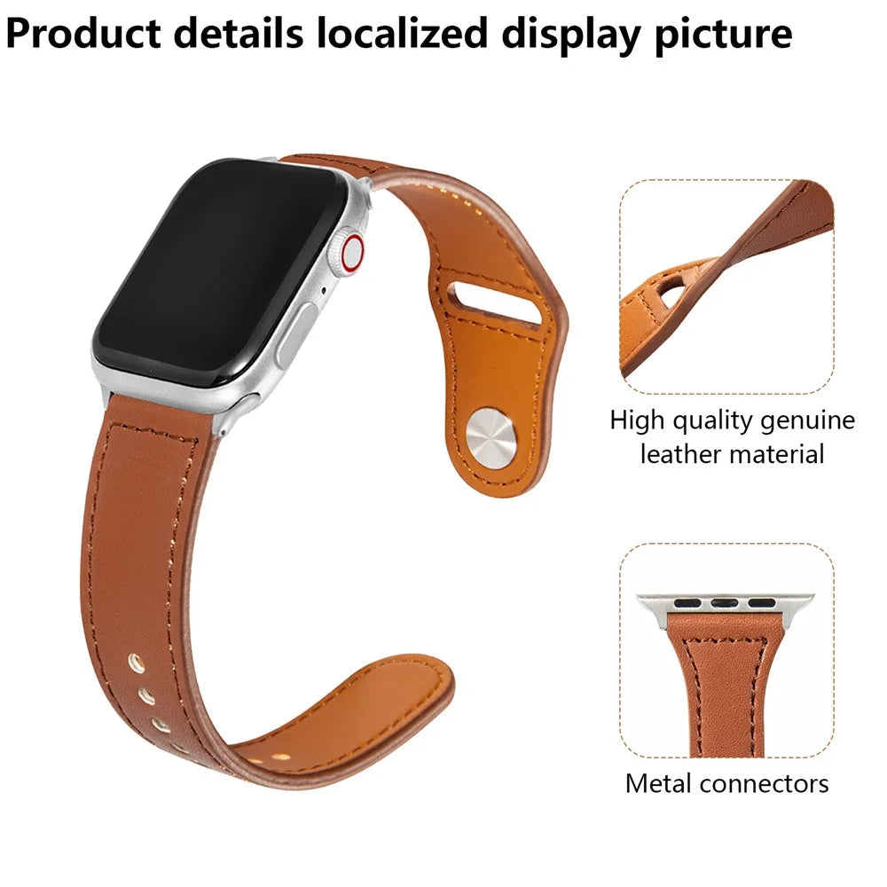 KALEBOL For Apple Watch Series 11 10 42mm / 9 8 7 41mm / SE3 SE2 SE 6 5 4 40mm / 3 2 1 38mm Watch Strap, Large Buckle - Brown - 4