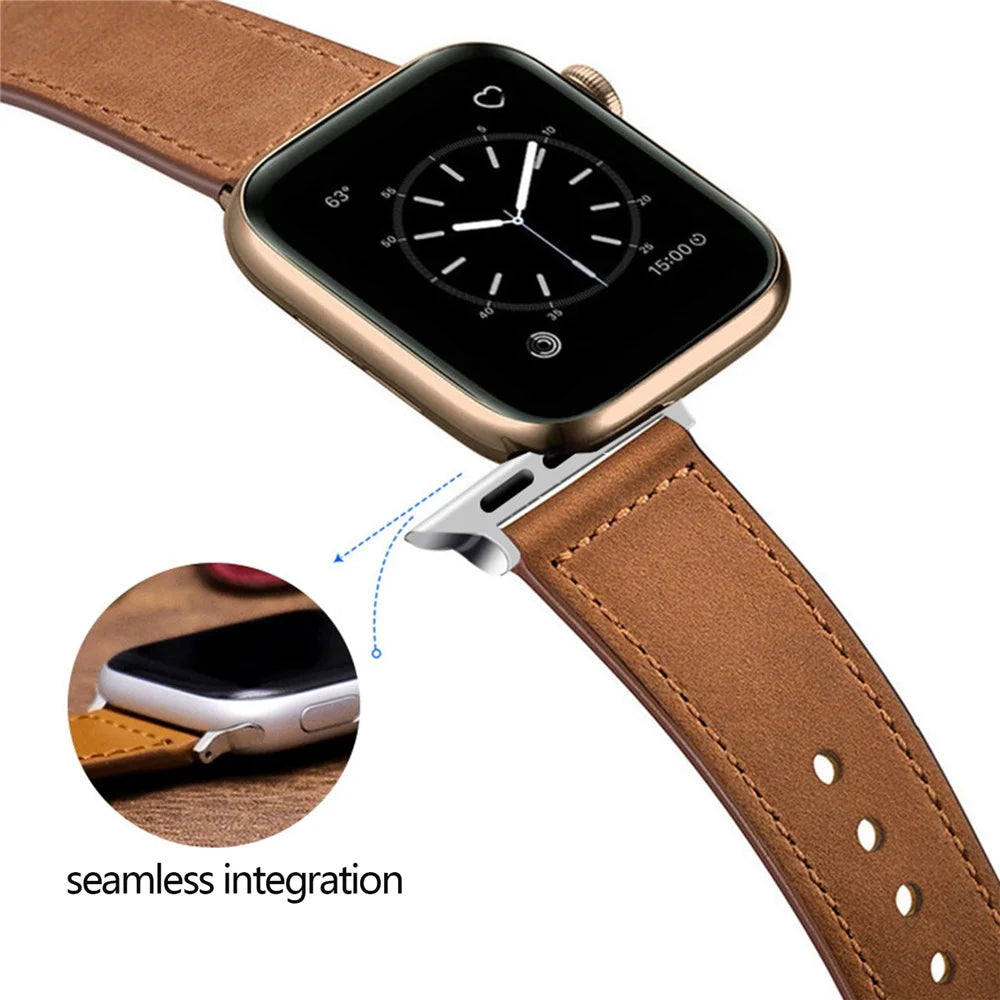KALEBOL For Apple Watch Series 11 10 42mm / 9 8 7 41mm / SE3 SE2 SE 6 5 4 40mm / 3 2 1 38mm Watch Strap, Large Buckle - Brown - 5