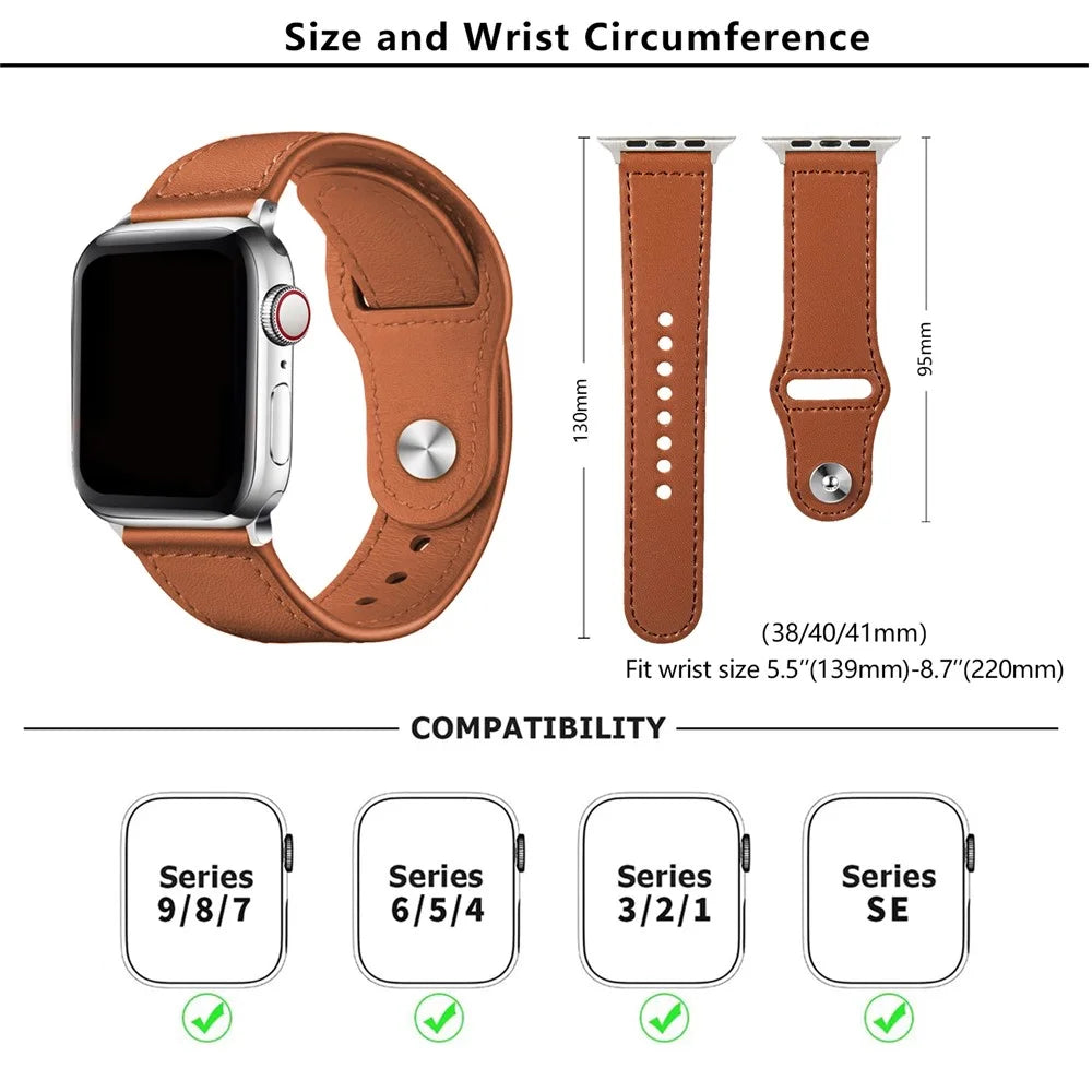 KALEBOL For Apple Watch Series 11 10 42mm / 9 8 7 41mm / SE3 SE2 SE 6 5 4 40mm / 3 2 1 38mm Watch Strap, Large Buckle - Brown - 7