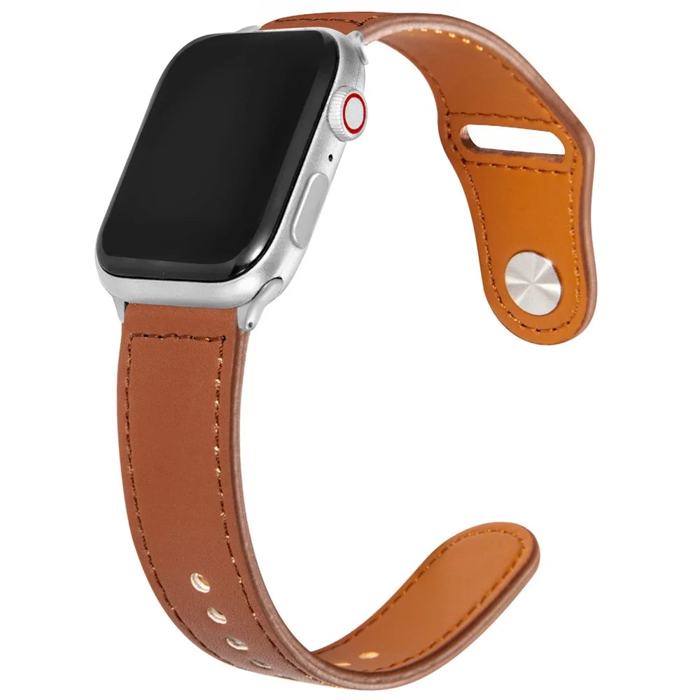 KALEBOL For Apple Watch Ultra 3 2 1 49mm / Series 11 10 46mm / 9 8 7 45mm / SE3 SE2 SE 6 5 4 44mm / 3 2 1 42mm Watch Strap, Large Buckle - Brown - 3