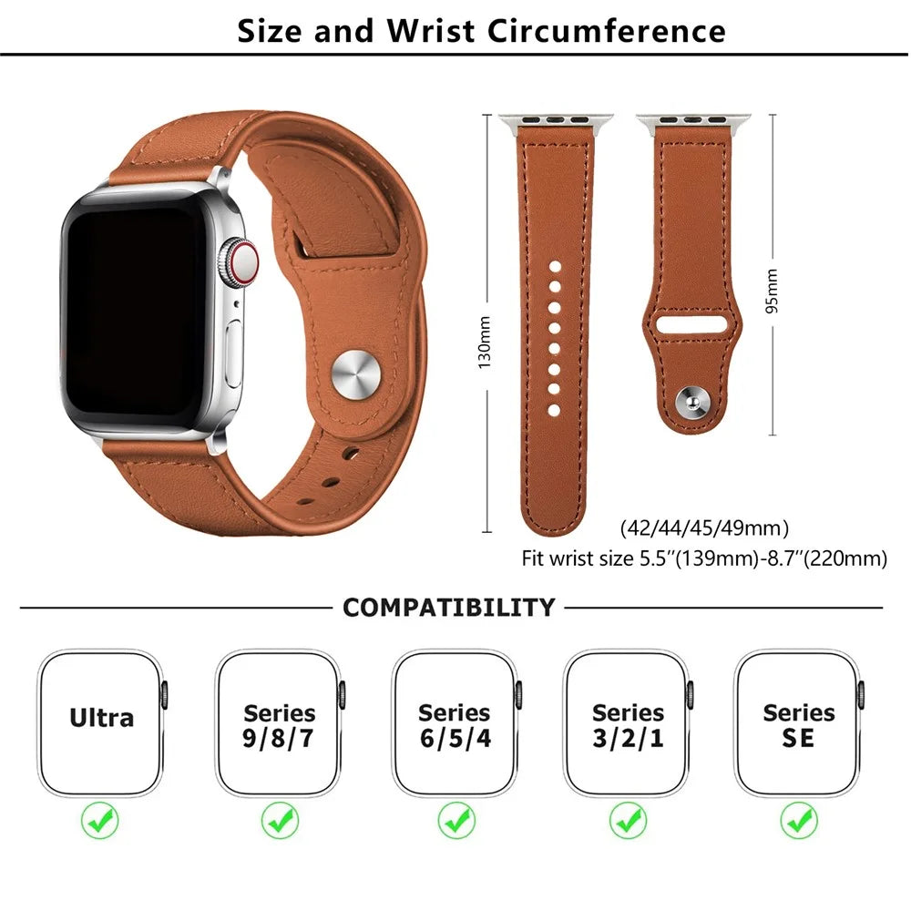 KALEBOL For Apple Watch Ultra 3 2 1 49mm / Series 11 10 46mm / 9 8 7 45mm / SE3 SE2 SE 6 5 4 44mm / 3 2 1 42mm Watch Strap, Large Buckle - Brown - 7