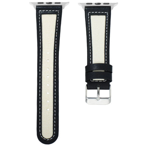 KALEBOL For Apple Watch Series 11 10 42mm / 9 8 7 41mm / SE3 SE2 SE 6 5 4 40mm / 3 2 1 38mm Genuine Cow Leather Strap - Black+White - 1