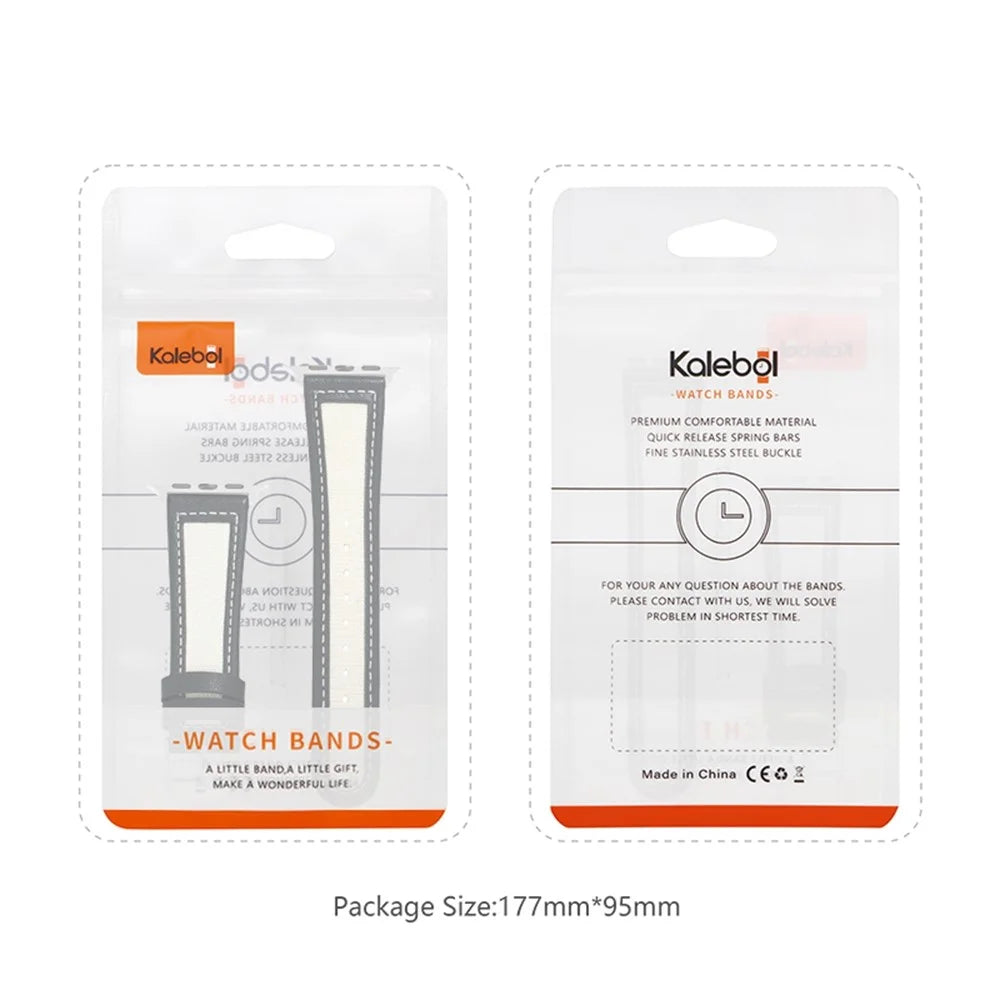 KALEBOL For Apple Watch Series 11 10 42mm / 9 8 7 41mm / SE3 SE2 SE 6 5 4 40mm / 3 2 1 38mm Genuine Cow Leather Strap - Black+White - 5