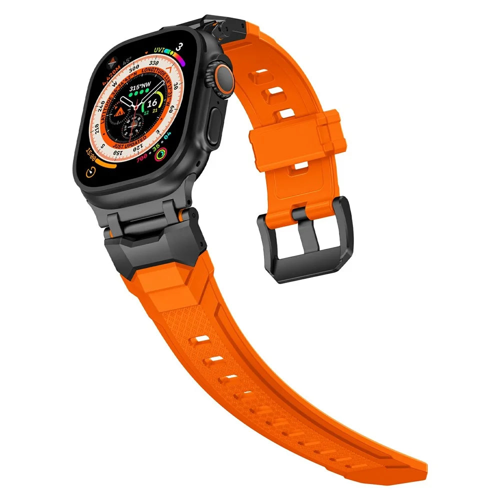 For Apple Watch Ultra 3 2 1 49mm / Series 11 10 46mm / 9 8 7 45mm / SE3 SE2 SE 6 5 4 44mm / 3 2 1 42mm Liquid Silicone Watch Band - Black+Orange - 4