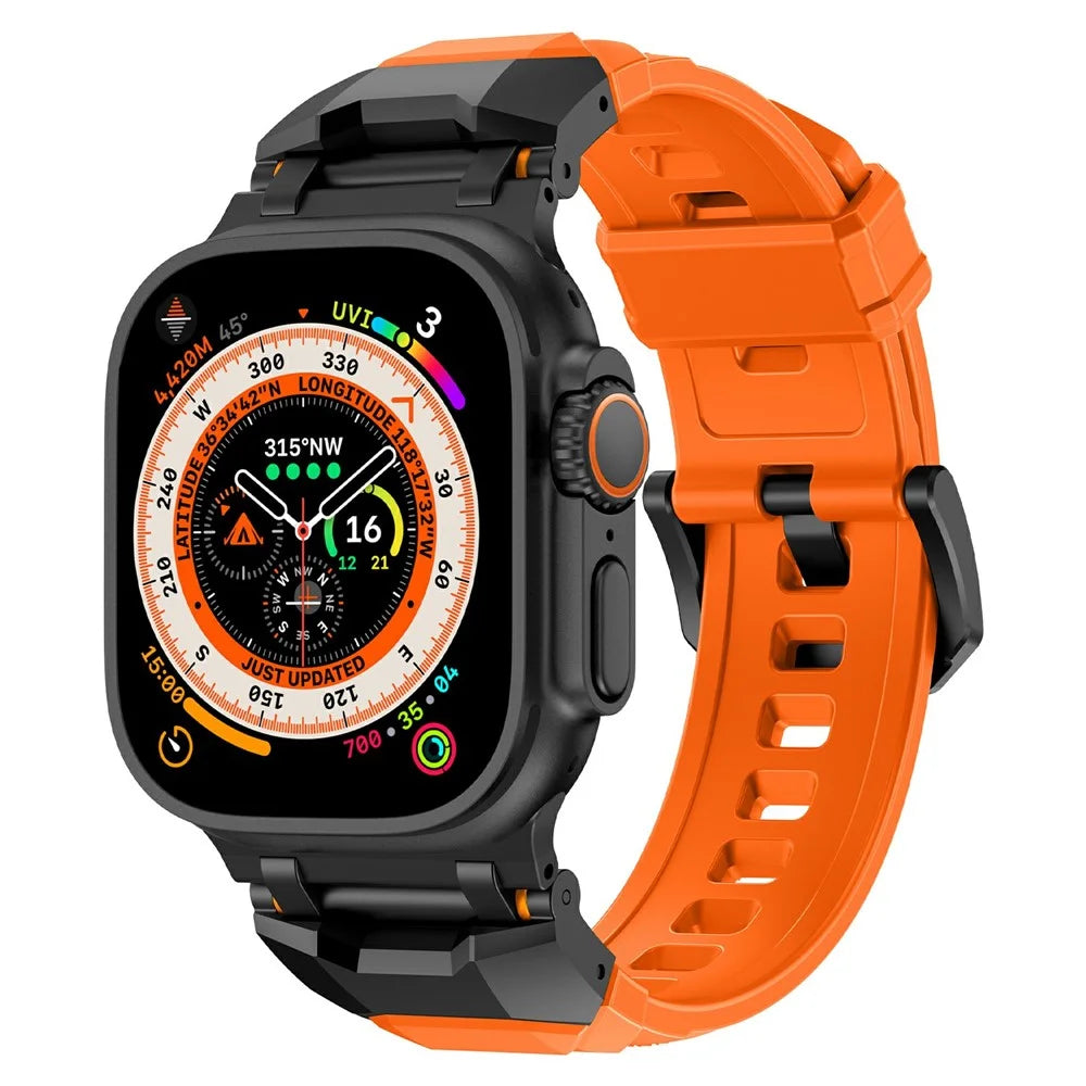 For Apple Watch Ultra 3 2 1 49mm / Series 11 10 46mm / 9 8 7 45mm / SE3 SE2 SE 6 5 4 44mm / 3 2 1 42mm Liquid Silicone Strap - Titanium+Orange - 2