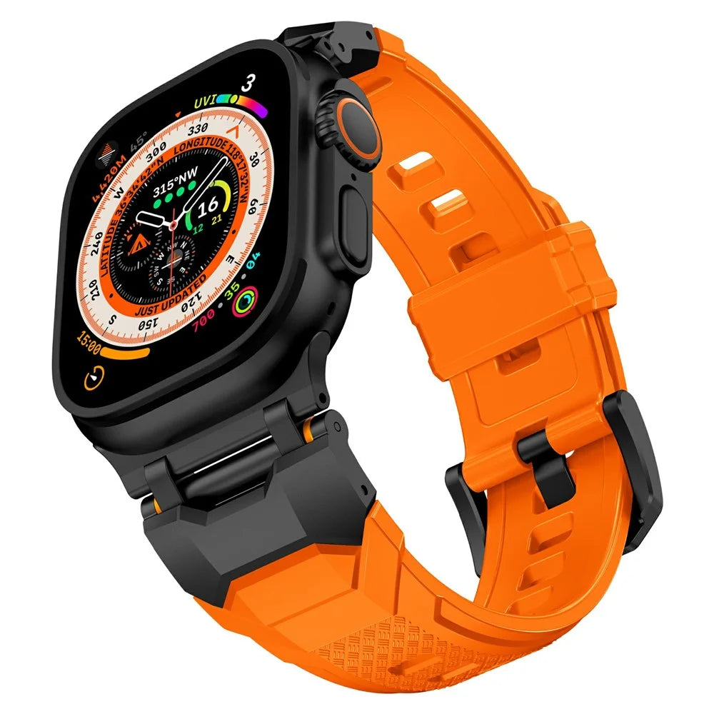 For Apple Watch Ultra 3 2 1 49mm / Series 11 10 46mm / 9 8 7 45mm / SE3 SE2 SE 6 5 4 44mm / 3 2 1 42mm Liquid Silicone Strap - Titanium+Orange - 3