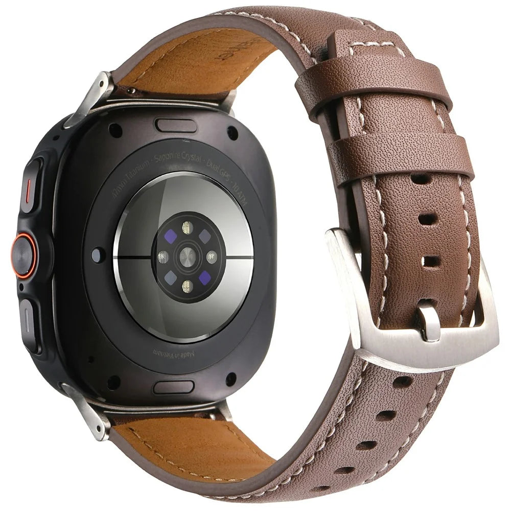 For Samsung Galaxy Watch Ultra2 47mm / Watch Ultra (2025) 47mm / Watch Ultra 47mm Watch Strap Genuine Cow Leather Wrist Band Replacement - Dark Brown - 1
