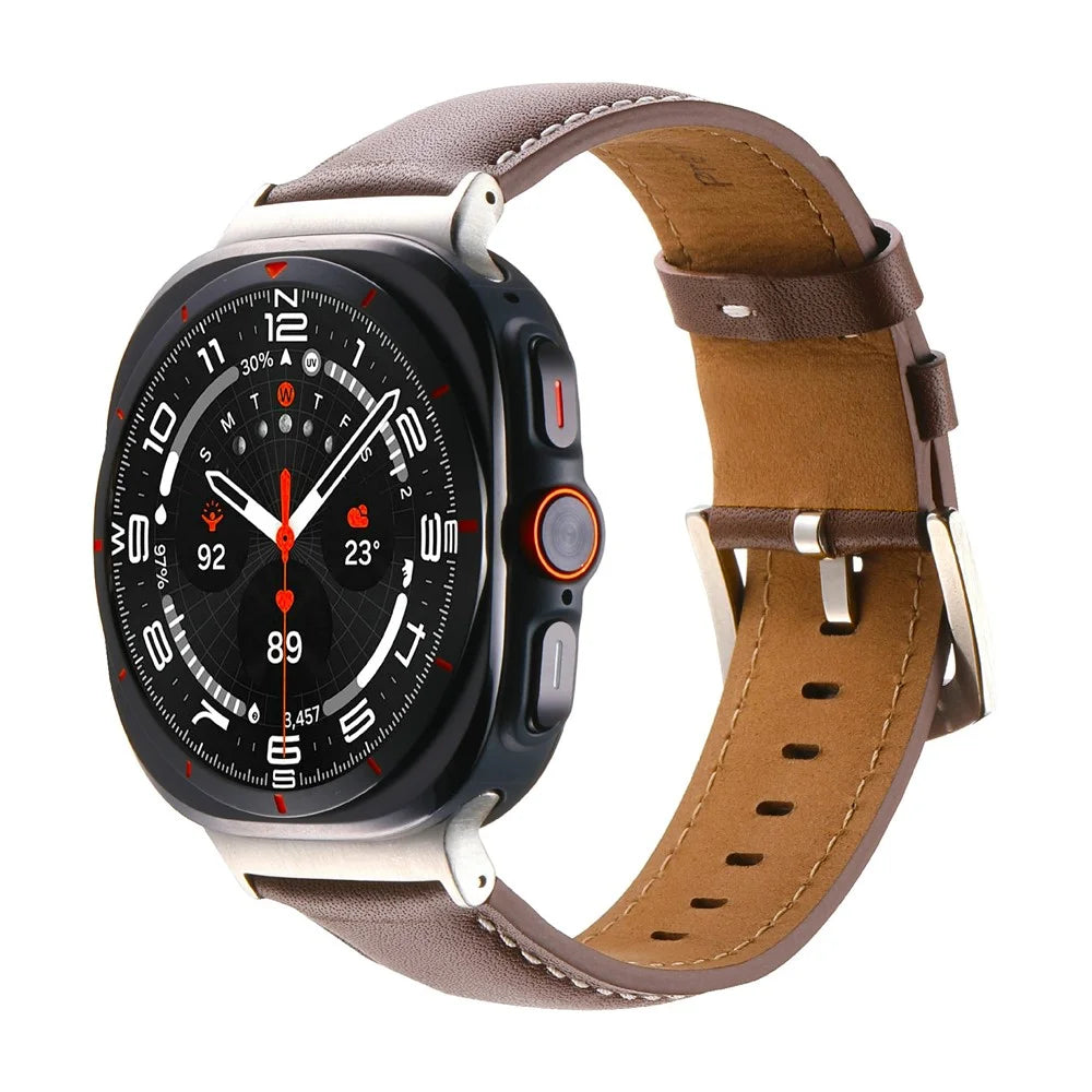 For Samsung Galaxy Watch Ultra2 47mm / Watch Ultra (2025) 47mm / Watch Ultra 47mm Watch Strap Genuine Cow Leather Wrist Band Replacement - Dark Brown - 2