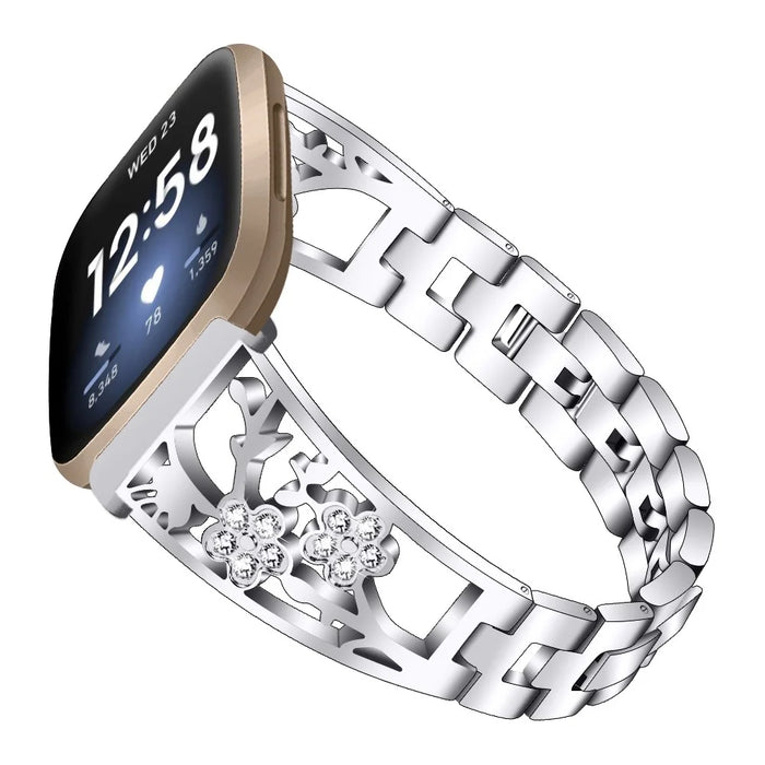 Stainless Steel Rhinestone Decor Watch Strap Replacement for Fitbit Versa 3/Sense - 2