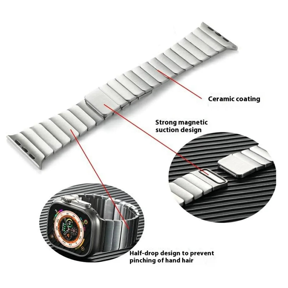 For Apple Watch Ultra 3 2 1 49mm / Series 11 10 46mm / 9 8 7 45mm / SE3 SE2 SE 6 5 4 44mm / 3 2 1 42mm Magnetic Metal Watch Strap - Silver - 2