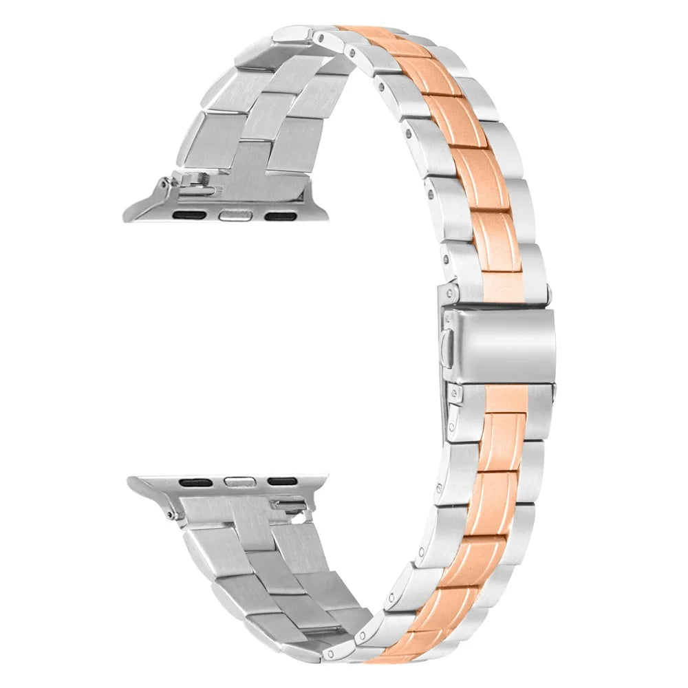 Three Bead Buckle Stainless Steel Chain Watchband Replacement for Apple Watch Series 11 10 42mm / 9 8 7 41mm / SE3 SE2 SE 6 5 4 40mm / 3 2 1 38mm - Gold - 1
