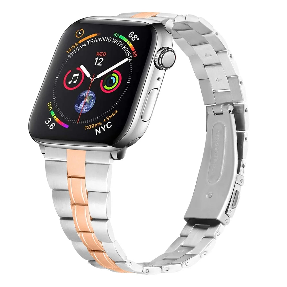 Three Bead Buckle Stainless Steel Chain Watchband Replacement for Apple Watch Series 11 10 42mm / 9 8 7 41mm / SE3 SE2 SE 6 5 4 40mm / 3 2 1 38mm - Gold - 2