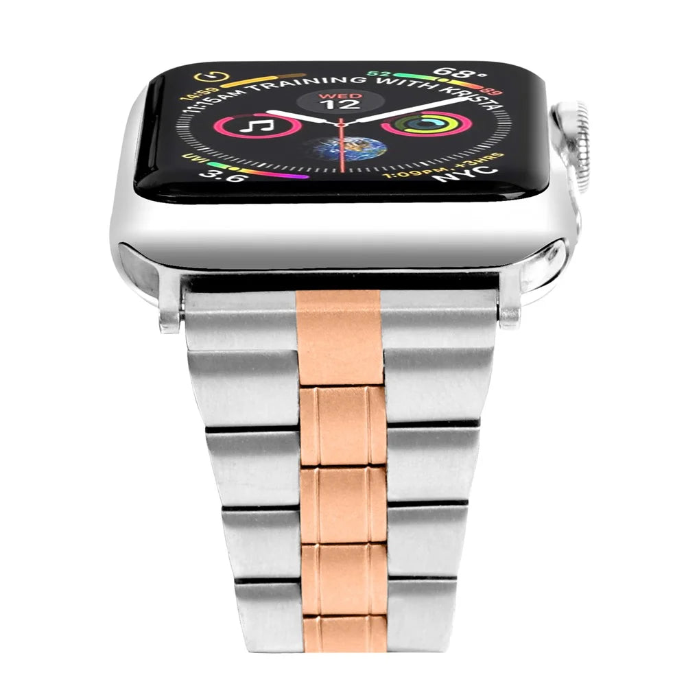 Three Bead Buckle Stainless Steel Chain Watchband Replacement for Apple Watch Series 11 10 42mm / 9 8 7 41mm / SE3 SE2 SE 6 5 4 40mm / 3 2 1 38mm - Gold - 4